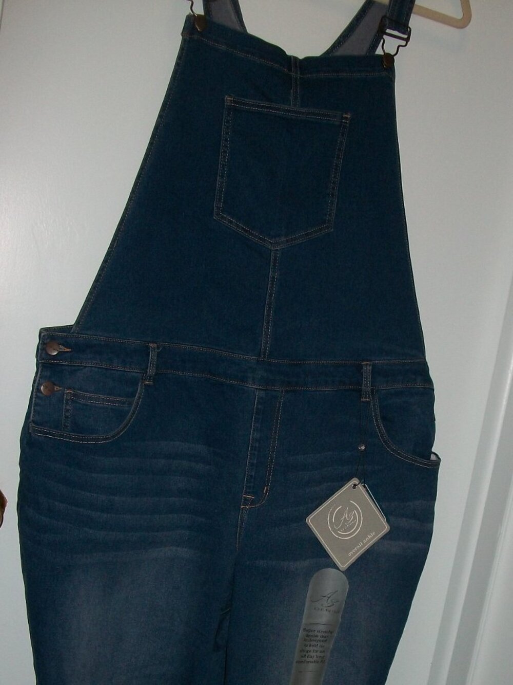 NWT A3 Denim Plus Size Super Stretch Bib Overalls 22W Cuffed Jeans DJ19W6005F5W